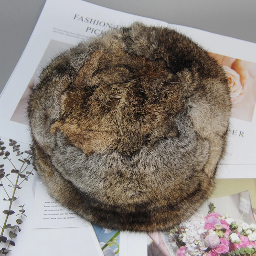 BRAND NEW Siberian Style Women/Men  Luxury Real Rabbit  Fur Hat Winter Warm Snow Clothes Supplies Beanies Cap Head Ears Cover For Winter Warm Natural Real Russian Fur Headgear Female Ladies Luxury Fashion Clothing Accessories