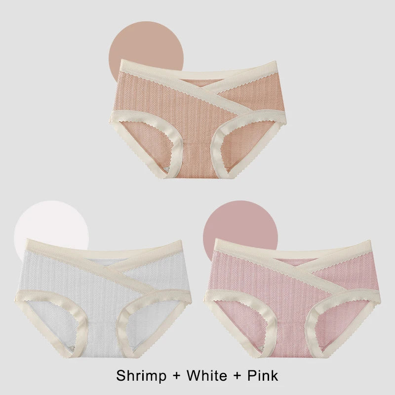 3PCS Set M-2XL Plus Size Soft Cotton Briefs V-Shaped Abdominal Support Under Panties Pregnancy Childbirth Female Underwear Pregnant Woman Women's Panties