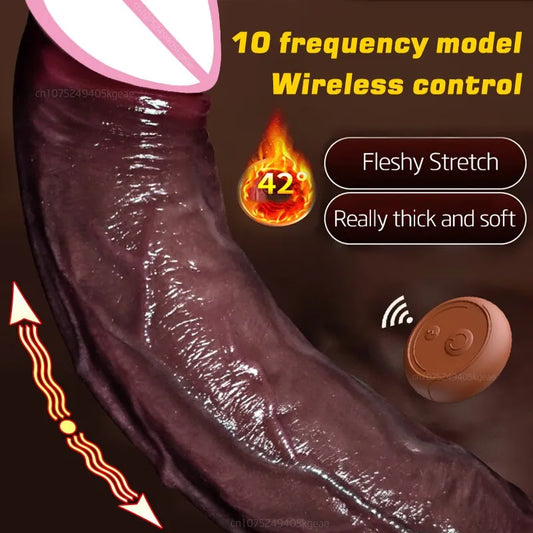 Automatic Telescopic Wireless Vibration Realistic Liquid Soft Silicone Huge Dildo Adult Sex Toys For Women And Couples