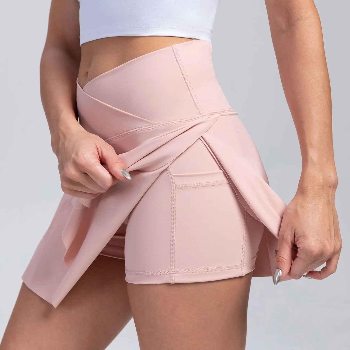 Women's High Waisted Crossover Tennis Skirts Tummy Control Pleated Golf Skorts Skirts for Women with Shorts Pockets