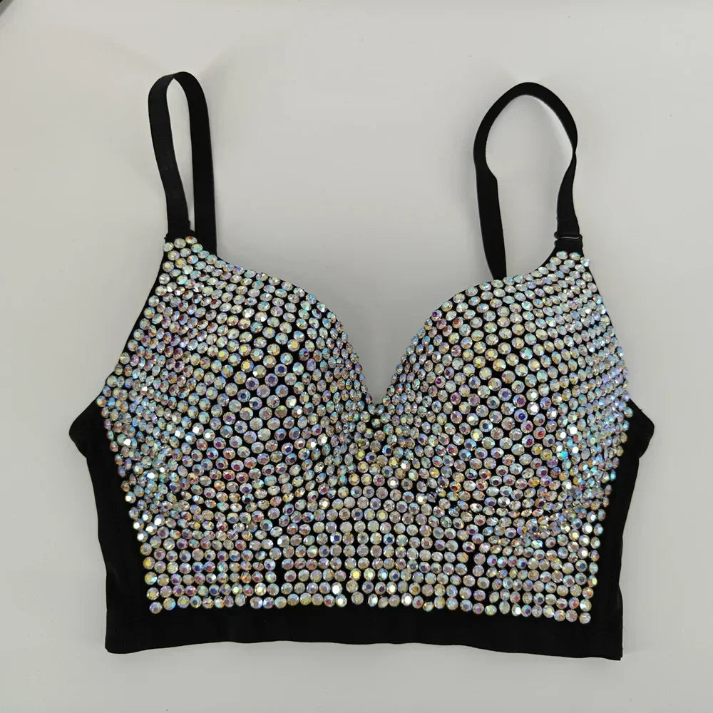 Sexy Bras for Women Night Club Party Cropped Tops Bra Stage Performance Sparkling Rhinestone Underwear Bralette Lingerie Clothes