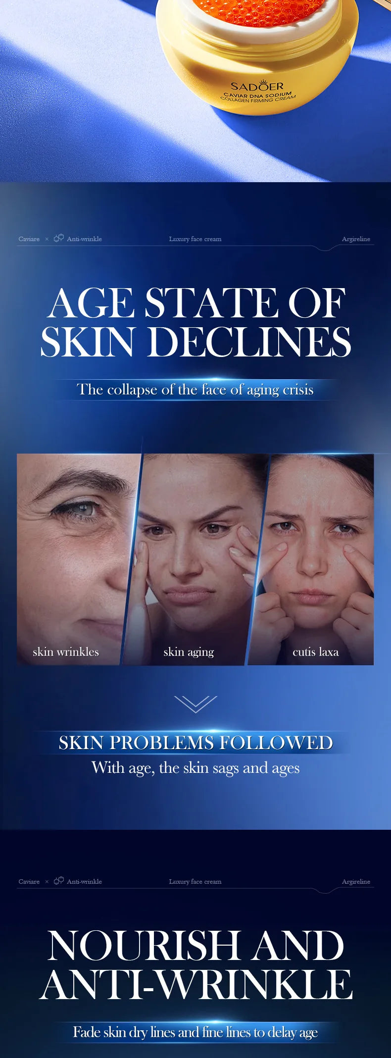 3 PCS Set Instant Remove Wrinkle Caviar Cream  Improve Retinol Face Anti-Aging Firming Lifting Fade Fine Lines Skin Moisturize Brighten Skin Women Skin Care Supplies Korean Products