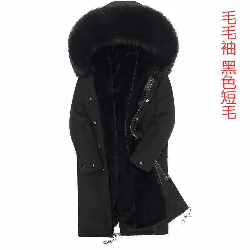 Jacket Men's Mink Fur Detachable Liner Fur Coat Mid-Length Imitation Fur Overcoat Jacket Hooded Slim-Fit Winter Business Casual