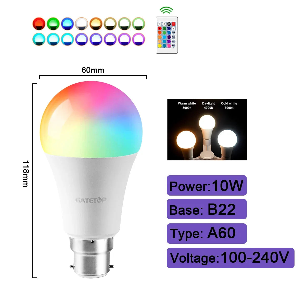NEW Arrivals 5-10 PCS Set Smart RGB-6000K LED Bulb Spotlight E27 E14 B22 GU10 with Infrared Remote Control, Suitable for Colorful Home Bedroom Living Room Party  Lighting