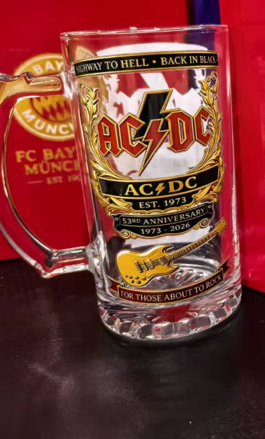 AC/DC Band 53rd Anniversary Heavy Metal Concert Stage Large Capacity Glass Stein, Bar Pub Party Rock Lovers Collectible Gift Cup Home Bar Pubs Night Club Barware Accessories