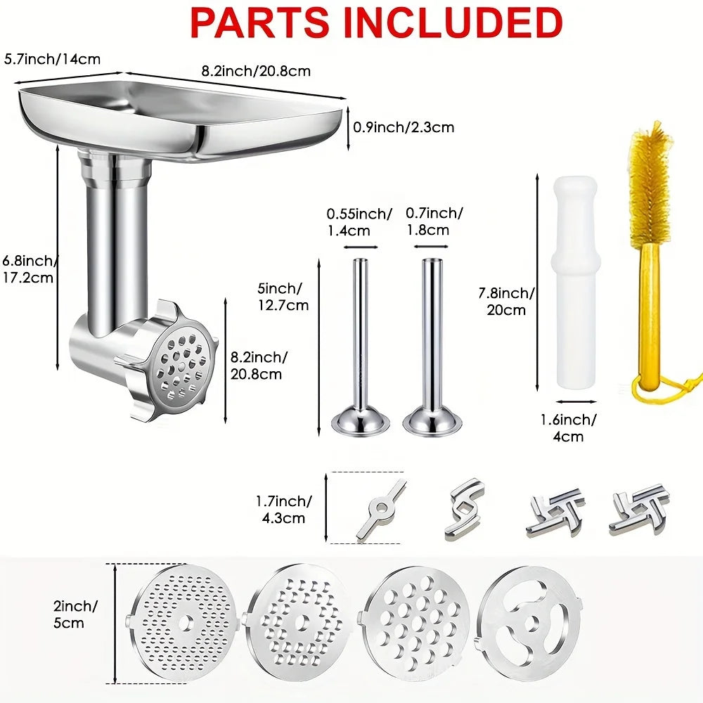 2 in 1 Electric Metal Food Grinder + Stand Mixers Base + Accessories Mince Sausages Maker for Kitchen Aid Meat Grinders, Sausage Fillers, Perfect Mixer Home Hotels Restaurants Kitchenware Supplies