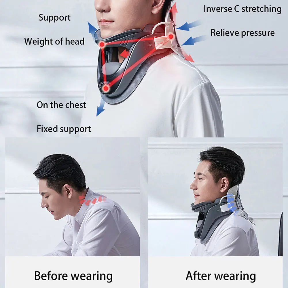 Cervical Neck Traction Device, 5 Airbag Support for Neck Pain Relief Neck Stretcher Air Pump Adjustable Neck Brace