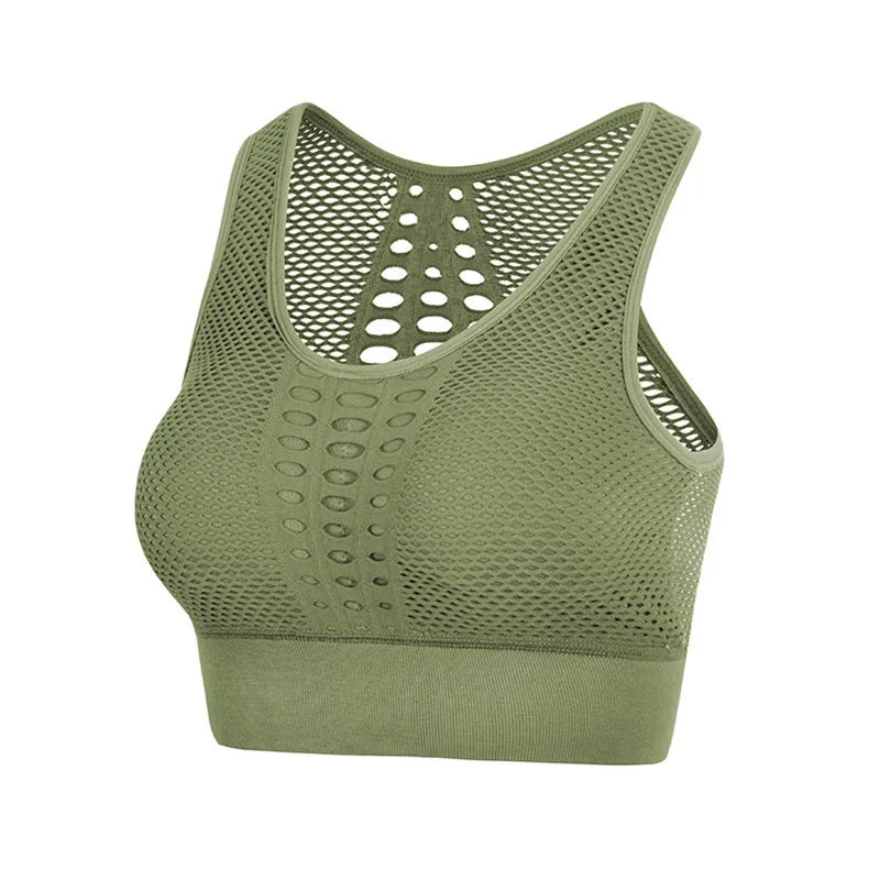 Women Breathable Sports Bra Sexy Mesh Sports Top Push Up Gym Fitness Underwear Female Seamless Running Yoga Bra Workout Top