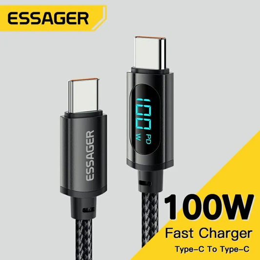 Essager Type C to Type C Cable 100W PD Fast Charging Charger USB C to USB C Display Cable For Xiaomi POCO F3 Realme Macbook iPad