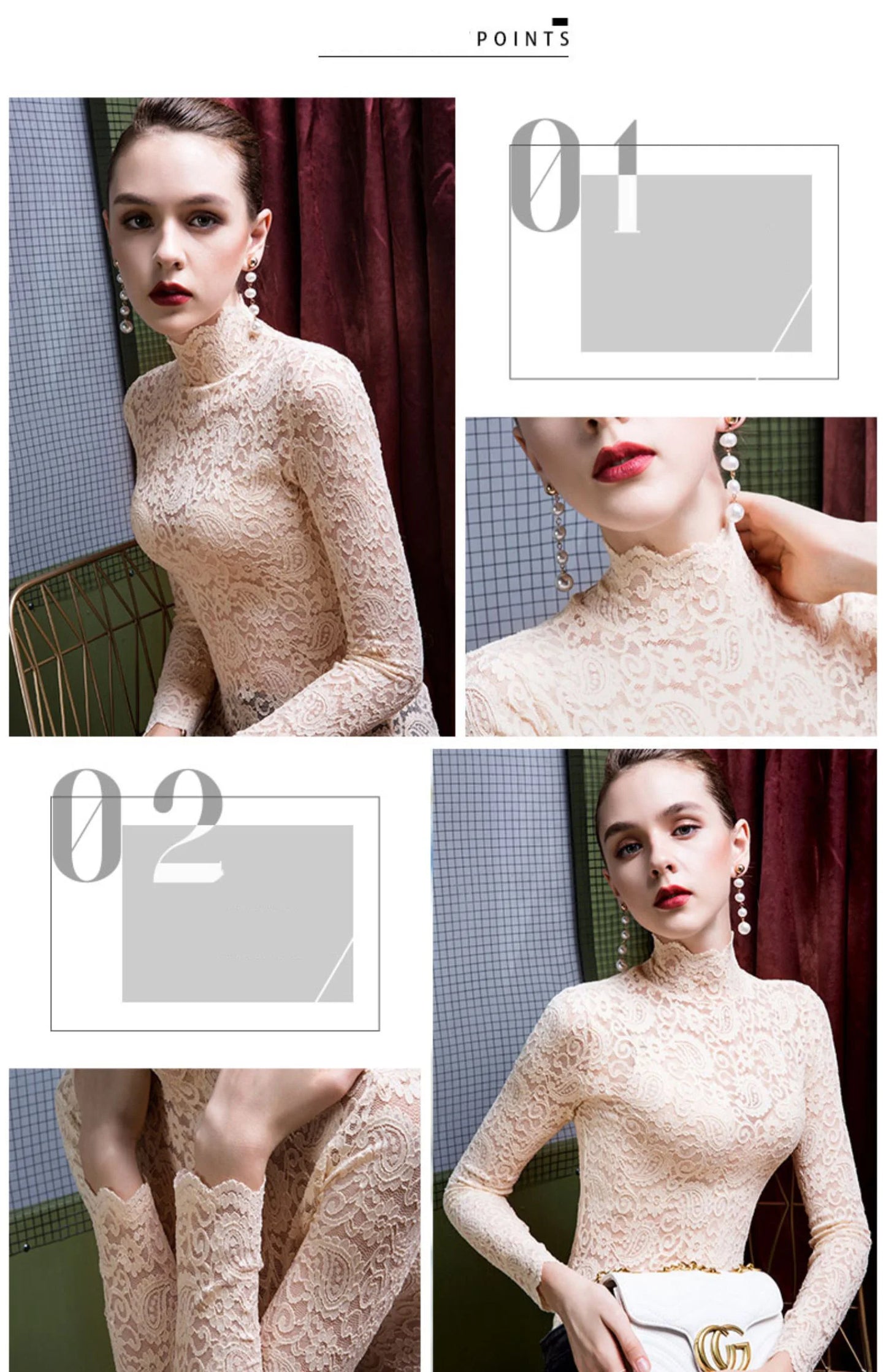 NEW Arrivals S-2XL UK Plus Size 4 Colors Autumn Winter Women Warm Bottoming Pullover Tops Elegant Mock Neck Long Sleeves Shirt Flower Hollow Out Women Lace Blouse