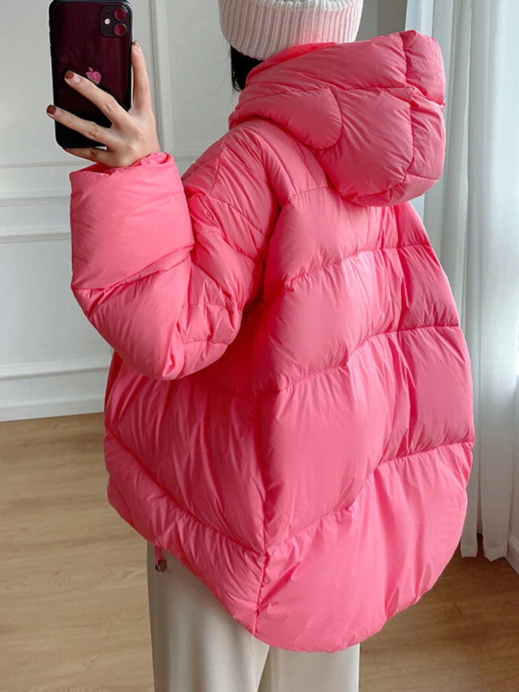 NEW Arrivals Fashion White Duck Down Jackets Women's Hooded Solid Color Warm Thick Coat Versatile Winter New Clothing 2VV1913