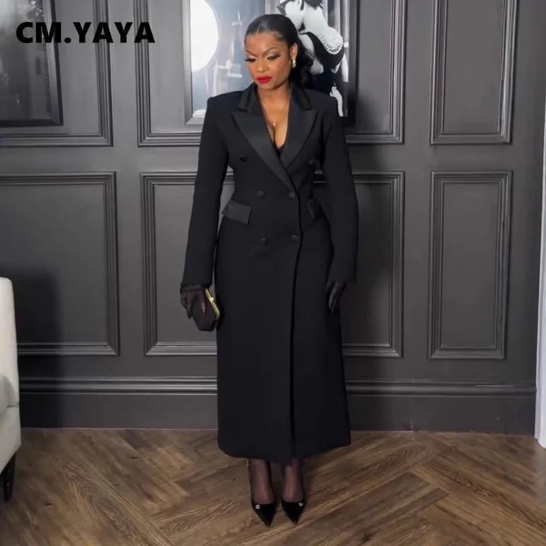 NEW Arrivals UK S-3XL Size Italian Fashion Women Luxury Wedding Guest Celebrities Red Carpet  Double Breasted Notched Long Sleeve Maxi Dress Spring Sexy Night Elegant Long Dresses
