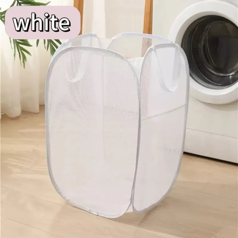 2-10 PCS Set Folding Dirty Laundry Sorting Basket Washing Frame Bathroom Cloth Mesh Storage Bag Frame Bucket Laundry Organizers Storage Pouch Cleaning Accessory Sets