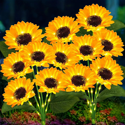 NEWEST 2PCS Set 75CM 6 Head Solar Simulation Sunflower with Luminous Pole LED Lights Garden Yard Lawn Night Lights Landscape Decor Lamps Home Garden Decoration Supplies