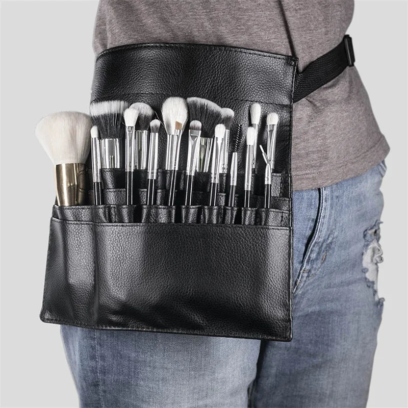 NEW Arrivals Professional 1PC Black Cosmetic Make-Up Brush Holder 2 Arrays Apron Bag with Artist Belt Strap for Women Hairdressing Scissor Bag Women Cosmetic Accessories