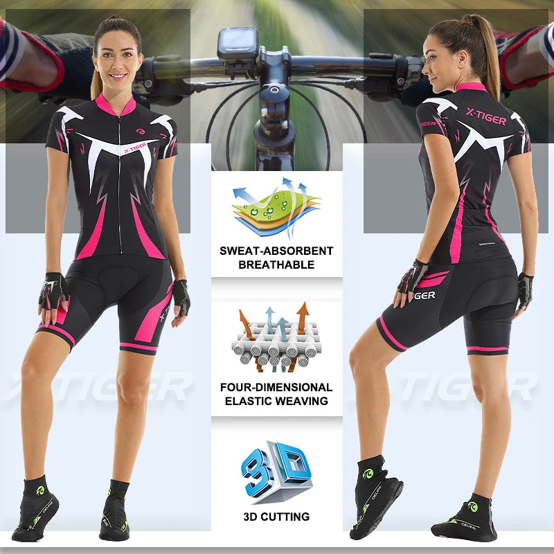 Women's Bib Cycling Set Summer Short Sleeve Suit Anti-UV Bicycle Clothing Quick-Dry Jersey Mountain Female Bike Clothes