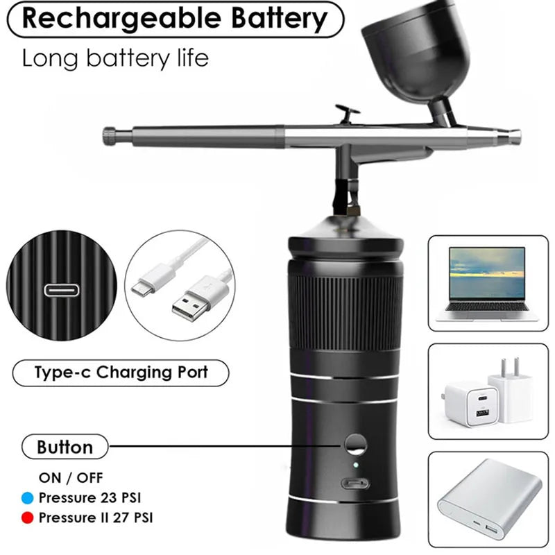 Full Set Rechargeable Wireless Airbrush Compressor Kit Air Brush Paint Sprayer Gun Water Oxygen Deep Hydrating Machine for Nail Art Tattoo Makeup Cosmetic Sets
