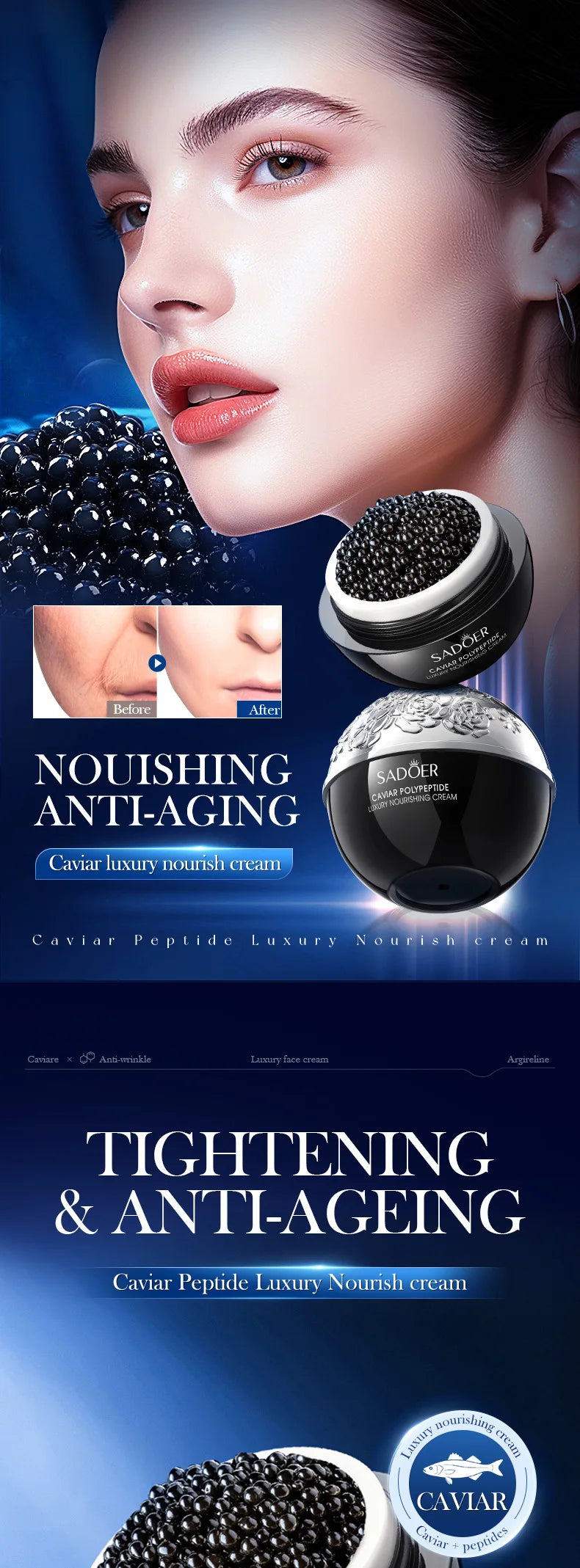 3 PCS Set Instant Remove Wrinkle Caviar Cream  Improve Retinol Face Anti-Aging Firming Lifting Fade Fine Lines Skin Moisturize Brighten Skin Women Skin Care Supplies Korean Products