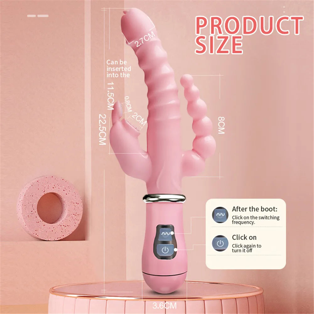 3 In 1 Rabbit Vibrator Masturbators Dildo Sex Toys Licking Vagina G-Spot Stimulator Anal Vibrator for Women Adult Toys Products