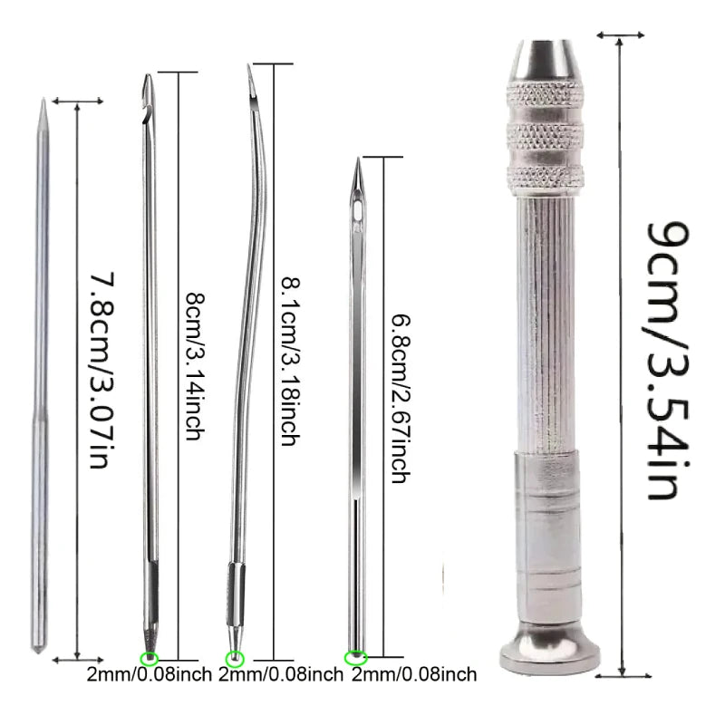 NEW 5 PCS Set Leather Sewing Needles Kit, Set Contains Silver Leather Sewing Awl, 4 Piece Needle Suitable for Leather Canvas Tent