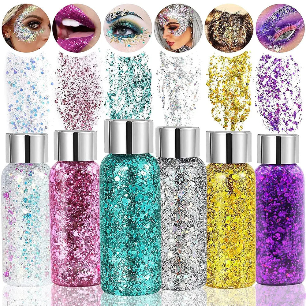9 Pack Face Glitter Gel Mermaid Sequin Chunky Glitter Bar Makeup Lip Hair Eyeshadow Body Glitter Glue For Party Festival Makeup