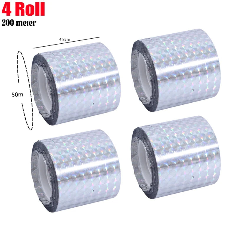4 Rolls Set 200M Bird Repeller Tape Hawks Pigeon Flashing Reflective Repellents Anti-Bird Scare Double-Sided Ribbon Tape Garden Orchard Plants Flowers Fruits Protective Film Home Garden Tools Sets