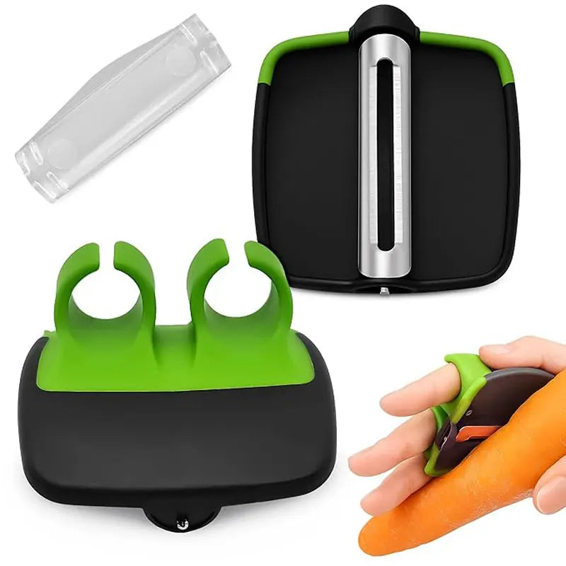 2 PCS Set Stainless Steel Handheld Vegetable Peeler Rubber Finger Grip Quick Easy Comfortable Palm Peeler Slicer Kitchen Tool Helper Salad Maker Kitchenware Home Cooking Accessories