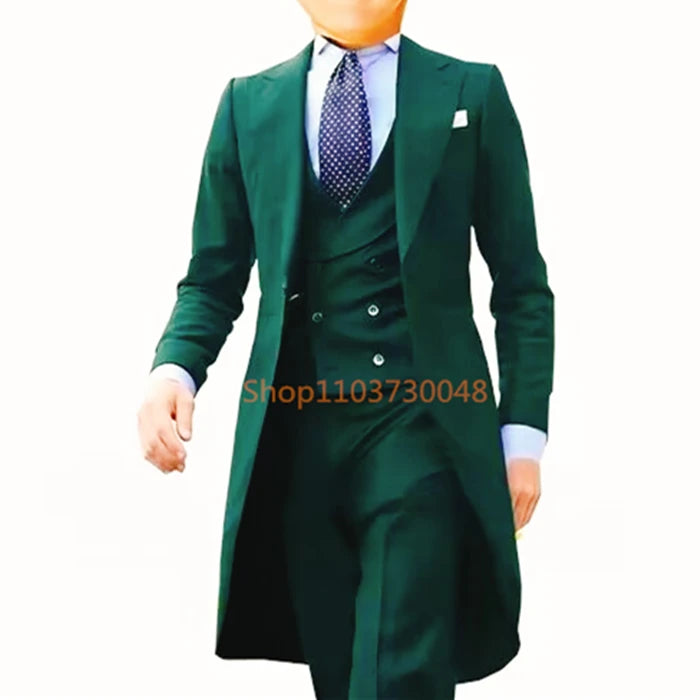 Low-Price Sales are Limited NEW 3PCS Set  7 Colors S-6XL PLUS SIZE Gentleman Luxury Wedding Evening Party Men Long Tail Coat Formal Groom Tuxedos Prom Male Suits Fashion Clothing Set Jacket Pants Vest