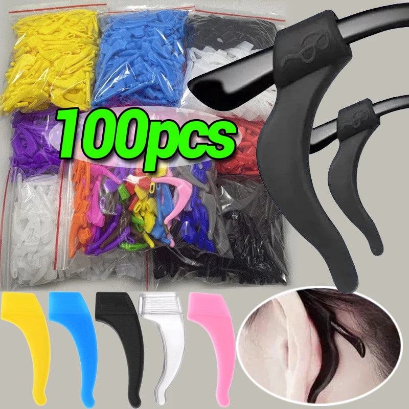 100 PCS Set Anti-Slip Silicone Ear Hooks Glasses Eyeglasses Leg Elastic Ear Grip Stopper Bracket Fastener Accessories Temple Anti-Fall Eyewear Holder Women Men Optical Accessories