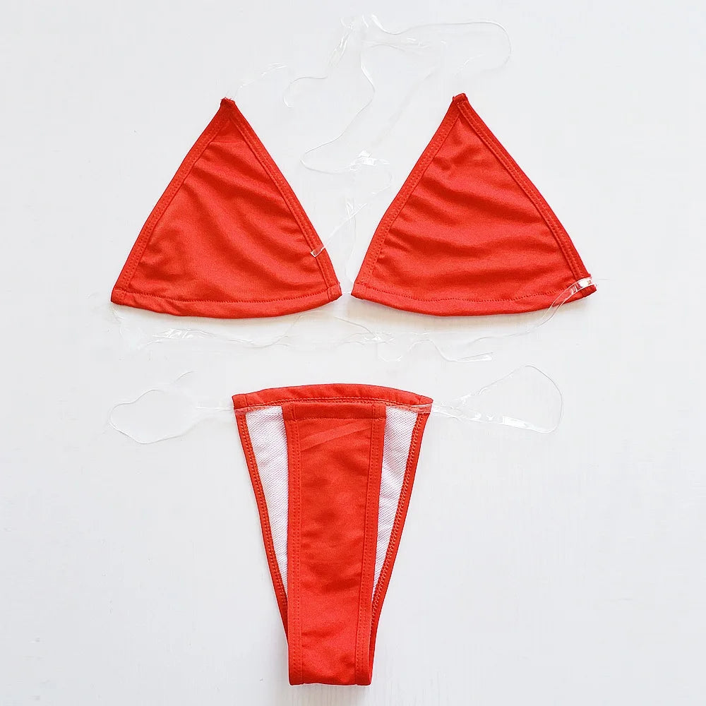 Ultralight Bikini with Transparent Strap for Ladies, Swimsuit with Bra Pad