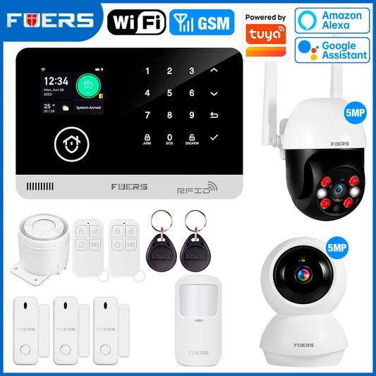 Just Arrived Upgraded 13 Languages Alarm System for Home Office Shops TUYA Smart WI-FI GSM Security Alarm Host with Doors Windows Motion Sensor Smart App Control Work Google Alexa Amazon Voice Support Security Supplies