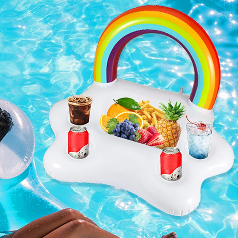 Floating Table Summer Party Bucket Rainbow Cloud Cup Holder Swimming Pool Inflatable Bed Float Beer Drinking Cooler Bar Beach