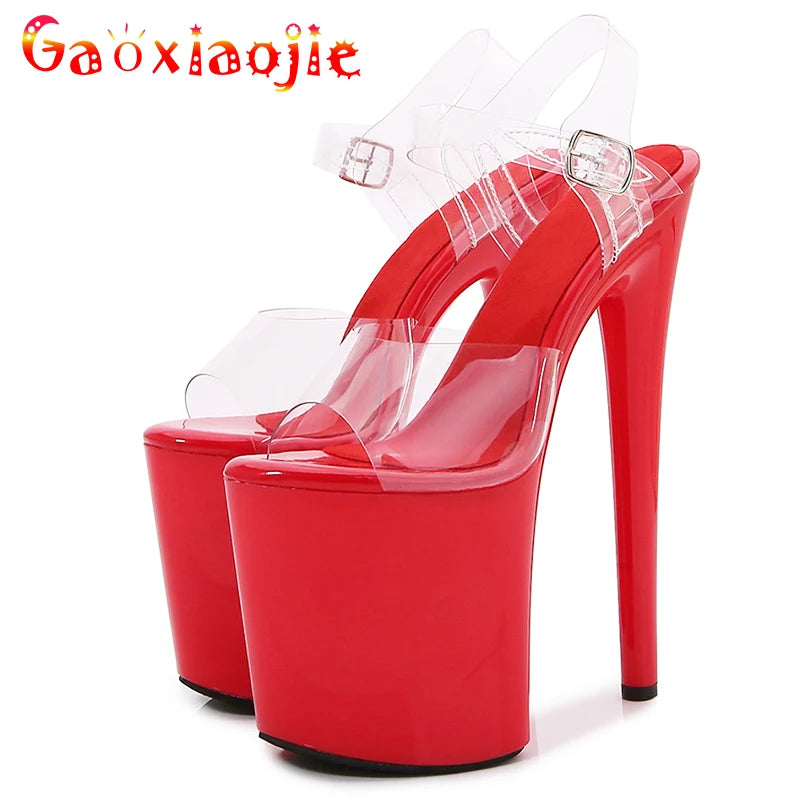 Sexy Apricot Sandals Super High Heels 20cm 2023 New Fashion Extreme Platform10CM Pole Dance Shoes Model  Show Transparent Shoes