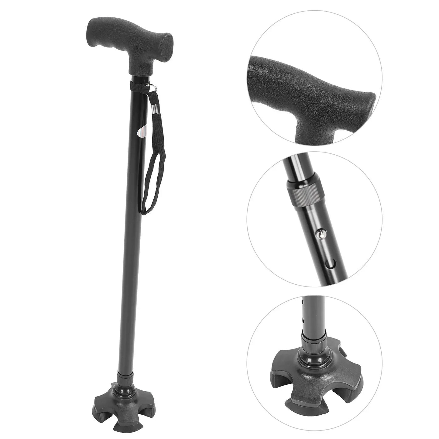 HOT SALE Walking Cane 10 Levels Adjustable Gears Adjustable Height Anti Slip Lightweight Retractable Senior Walking Stick with 4 Pronged Base for Mountaineering Hiking Travel Disability Tools