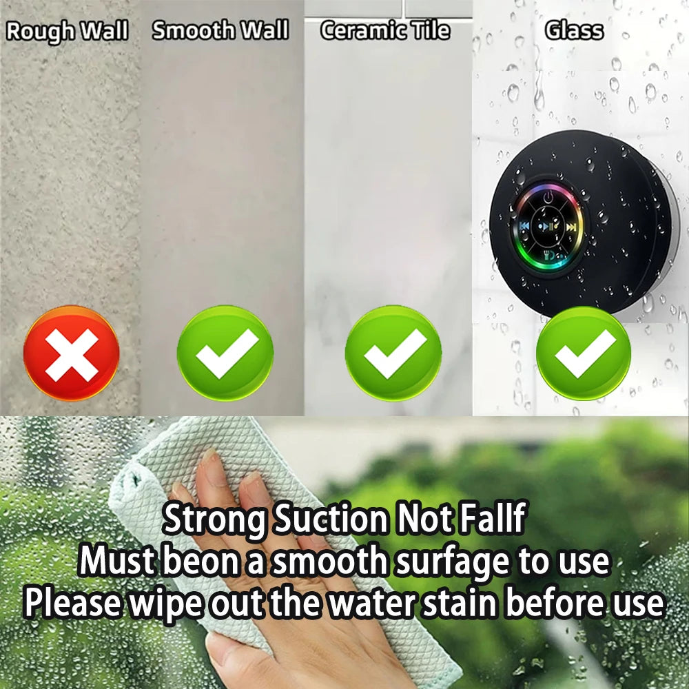 NEW Arrivals Portable Wireless Bluetooth Speaker LED Light IPX4 Waterproof Loudspeaker Outdoor Indoor Bathroom Large Suction Cup Stereo Sound Box