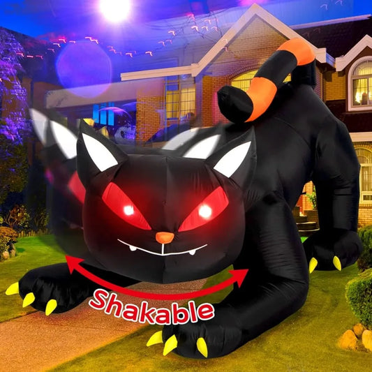 7FT LED Black Cat Halloween Inflatable Decoration Built-in LED Lights Inflatable Model Outdoor Ornament Party Garden Decor