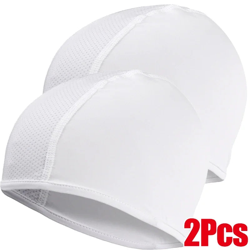 NEW Arrivals 2PCS Set White/Black Color Bicycle Motorcycle Helmet Inner Cap Hat Quick Dry Breathable Hat Racing Cap Under Helmet Beanie Cap Outdoor Travel Running Hat Sports Supplies