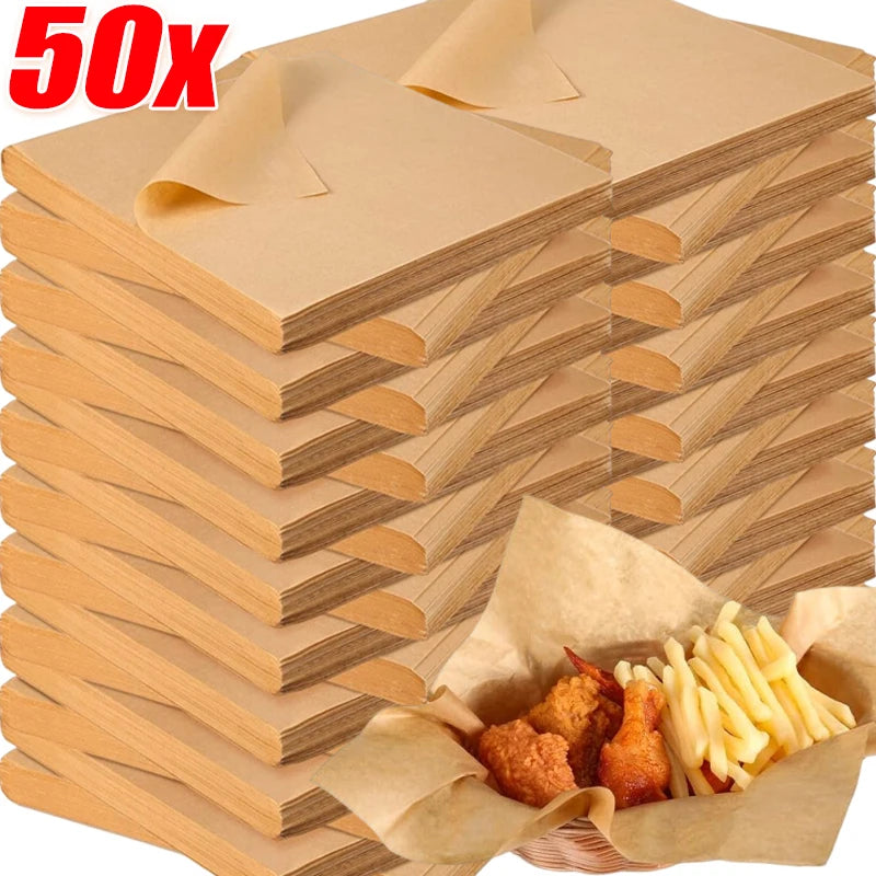 50 PCS Set 30x45cm Baking Paper Sandwich Wrappers Oil-Proof Fried Chicken Cooking Grilling Mat Paper Kitchen Food Wrapping Paper Baking Tools Set