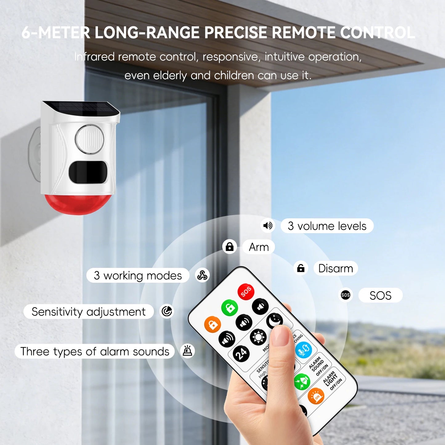 NEW Arrivals Solar Strobe Alarm Light with Motion Sensor Siren and Remote Control Outdoor Alarm Siren with Remote Controller 120db Sound Security Siren Light Home Villa Shops Security Supplies