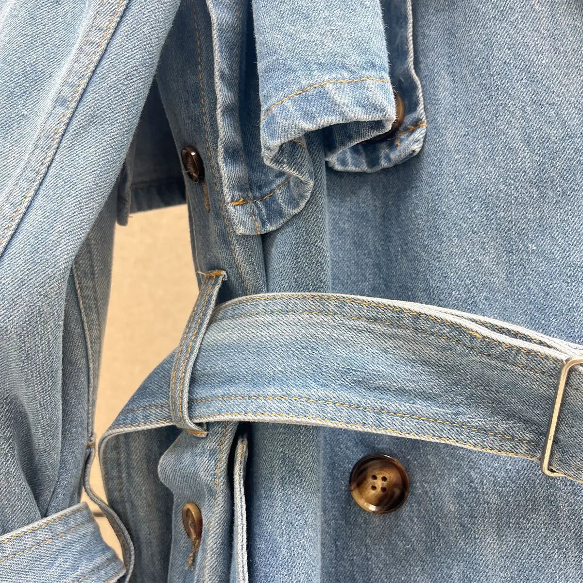 Tannt Women Trench Coat Double Breasted Bandages Denim Windbreaker Coats Fashion Vintage Long Winter Overcoat For Women 2023 New