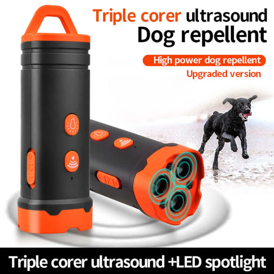 Ultrasonic Dog Repellent with LED Light Tri-core High Power Portable Handheld Ultrasonic Dog Trainer Repels Large Vicious Dogs