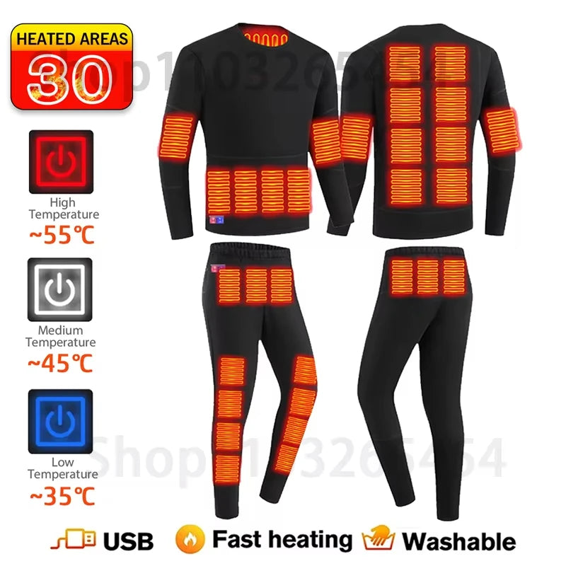 2 PCS Women Men Suit S-3XL UK Plus Size Electric Clothes 52 Areas New Material Technology Heated Underwear Winter Thermal Underwear Women Men Heating Jacket Winter Accessories USB Electric Heating Clothes