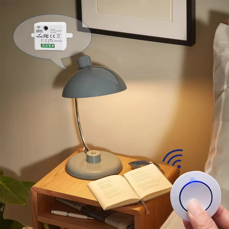 1 Receiver + 2 Remote Control Set RF 433MHz Wireless  10A Relay Receiver Remote Control Light Switch 220V 110V Mini Round Button Wall Panel Switch For LED Lamp