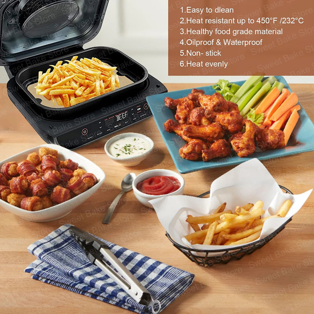 100/200 PCS Set Air Fryer Baking Paper Sheets Compatible with Ninja Food Smart XL FG551 6-in-1 Indoor Grill, Rectangle Parchment Paper Liners