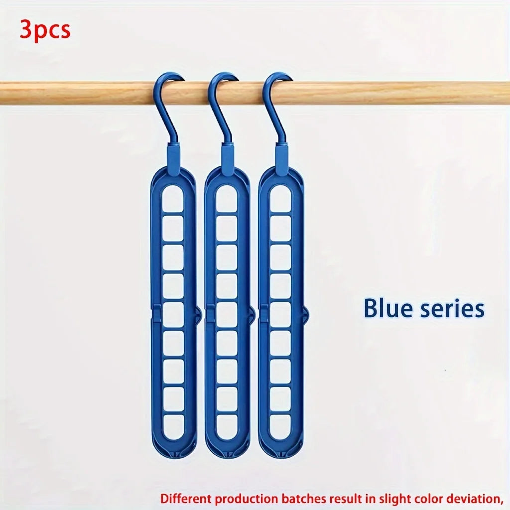 3 PCS Set, Plastic 9-Hole Foldable Hangers, Heavy Duty Space Saving Clothes Organizer Hangers, For Room, Closet, Wardrobe, Drying Racks Home Clothing Accessories