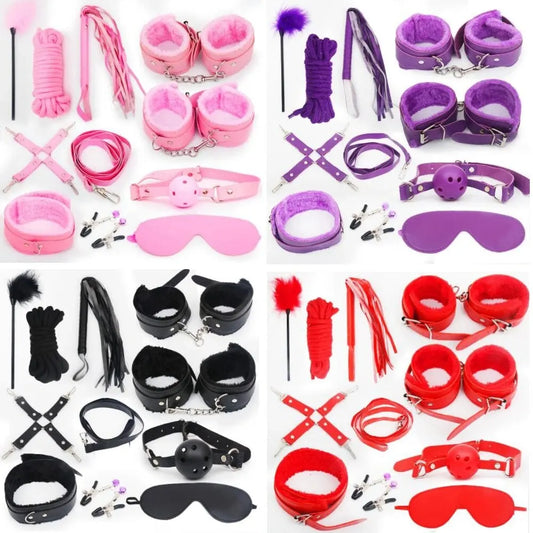 Role-playing 10 PCs BDSM Adult Sex Plush Cuff Lace up Drawstring Sexy Bedding Strap Couple Sex Toy Set Popular