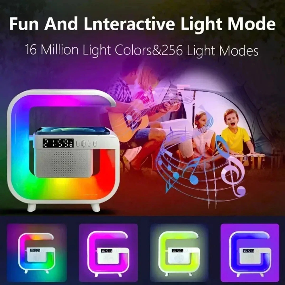 NEW Home RGB Bluetooth Wireless Black/White Color Speaker Wireless Charger Stand TF FM Alarm Clock for iPhone 16~12 Pro Max Fast Charging Music Player