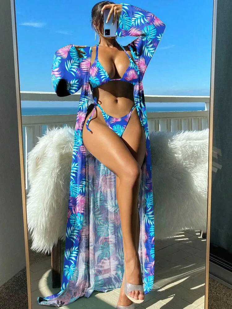 NEW Arrivals 3PCS Set 6 Colors Italian Triangle String Bikini Swimsuit Women & Kimono Swimwear Female Sexy Bathers Bathing Swimming Swim Suit Girls Ladies Luxury Beachwear Suit
