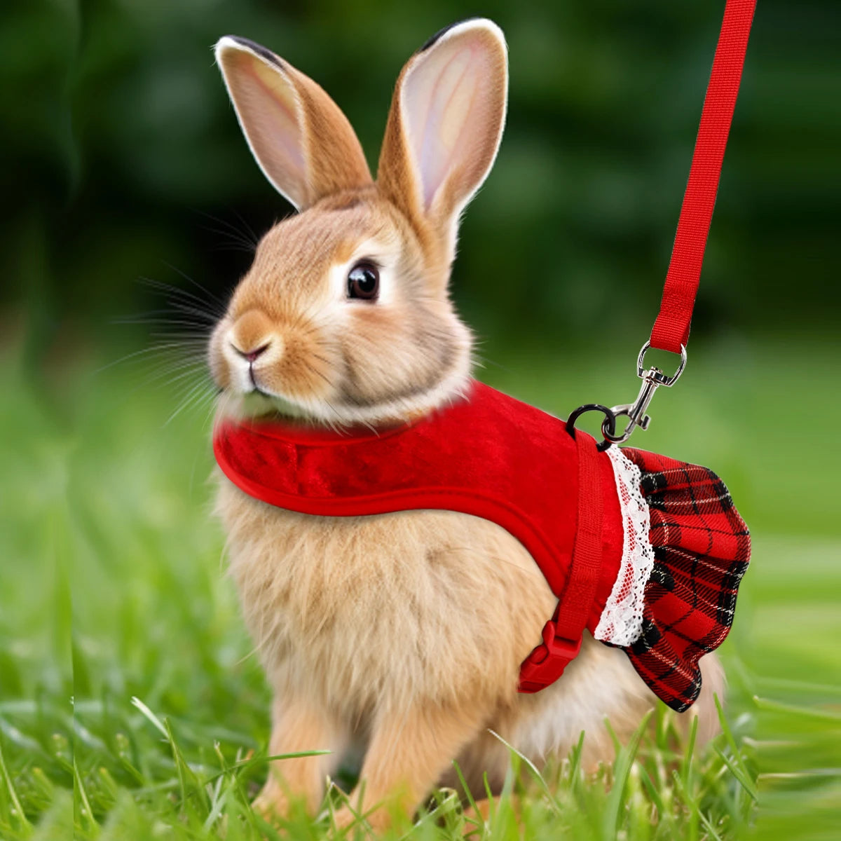 Rabbit Chest  Harness Fashion Festival Formal Dress Style Gold Velvet Skirt Rabbit Chest Back Set with Traction Rope  Pet Vest