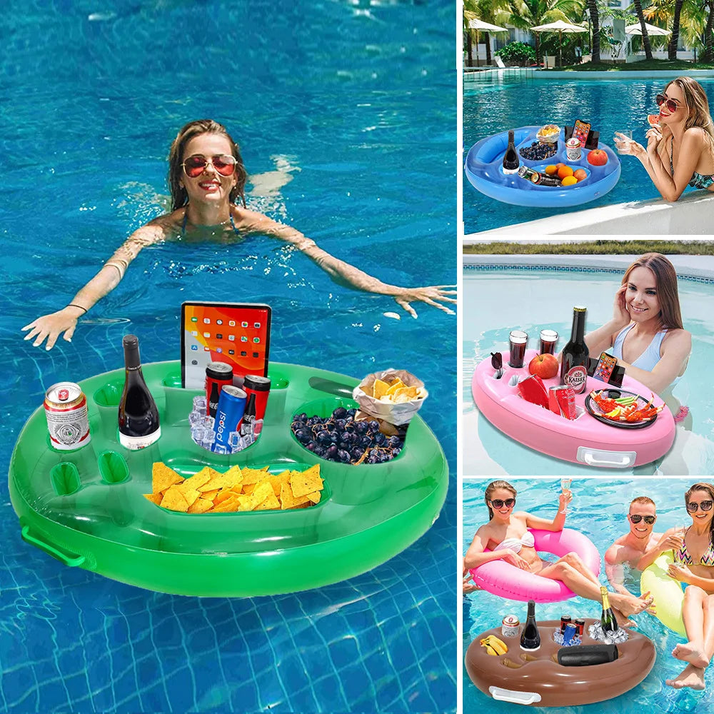 NEW 3 Colors  Inflatable Ice Bar Swimming Pool Beach Party Drink Cup Holder PVC Inflatable Fruit Tray Multifunctional Water Inflatable Cup Holder Summer Holiday Supplies